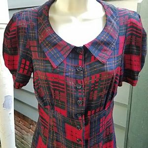 Betsey Johnson red rockabilly plaid minidress sz M